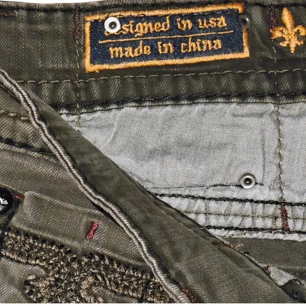 ROCK REVIVAL Gray Ben Straight Leather Detail Jeans Mens 36 Rebel Biker 90's